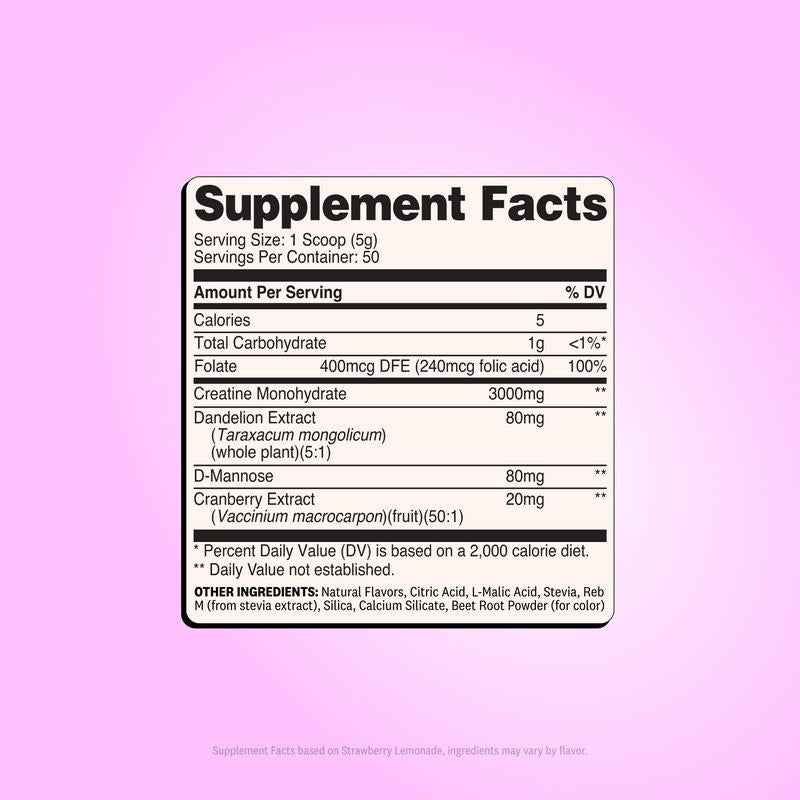 Creatine for Women - Creatine Monohydrate with Dandelion & Cranberry Extract (50 Servings, Strawberry Lemonade)