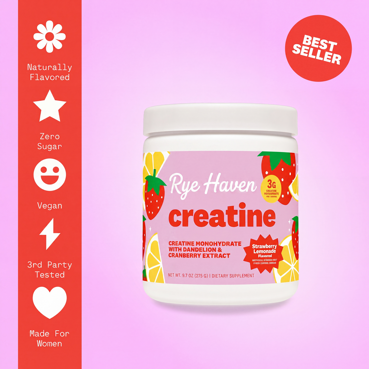 Creatine for Women - Creatine Monohydrate with Dandelion & Cranberry Extract (50 Servings, Strawberry Lemonade)